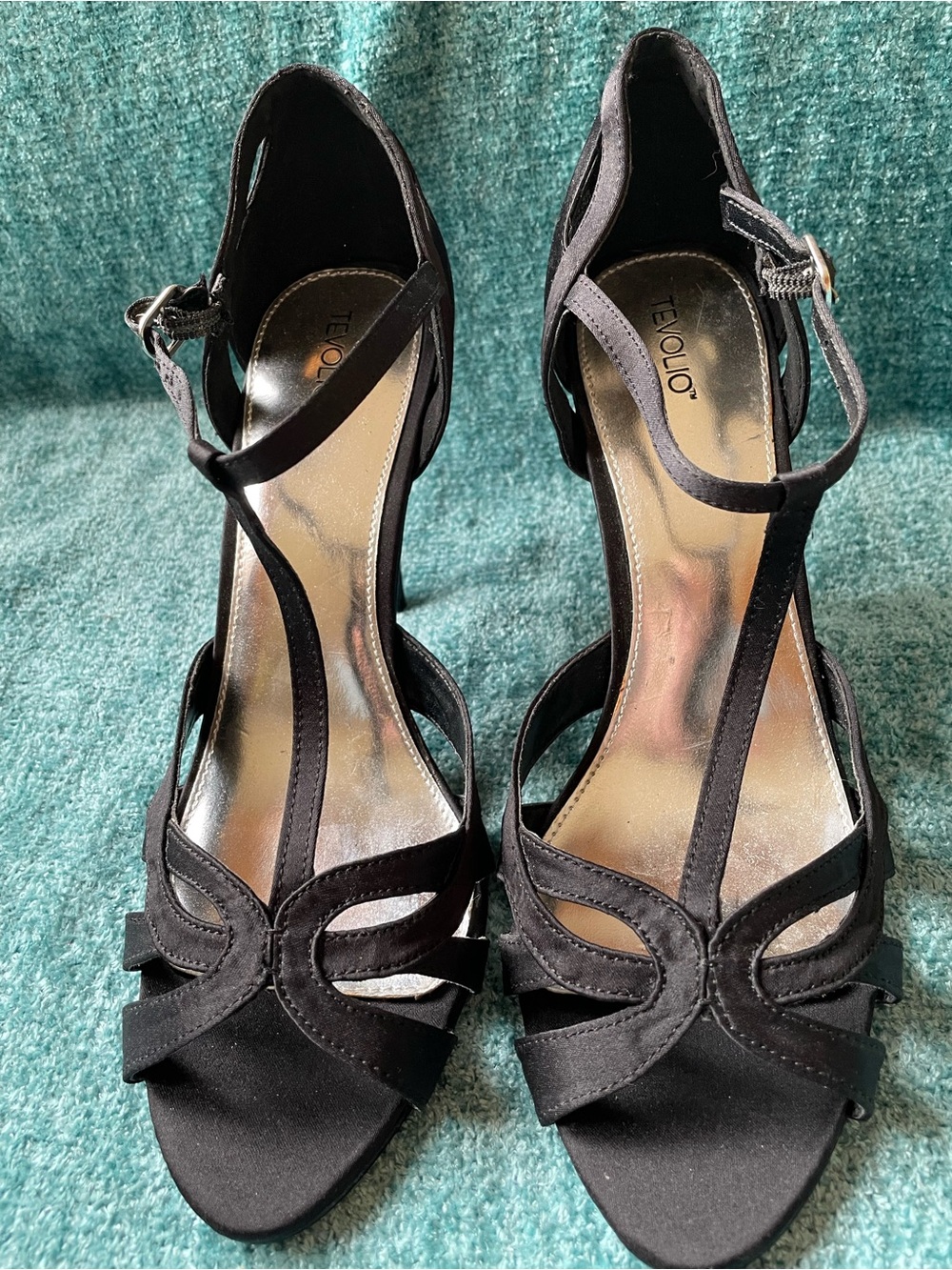 Tevolio Black Strappy Heeled Sandals with Ankle Buckle Size 9.5